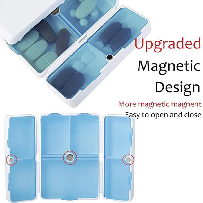 12733 Magnetic Pill Organizer, 7 Compartments Portable Pill Case Travel Pill Organizer, Folding Design Pill Box for Purse Pocket to Hold Vitamins, Cod Liver Oil, Supplements, Medicine Box (1 Pc)
