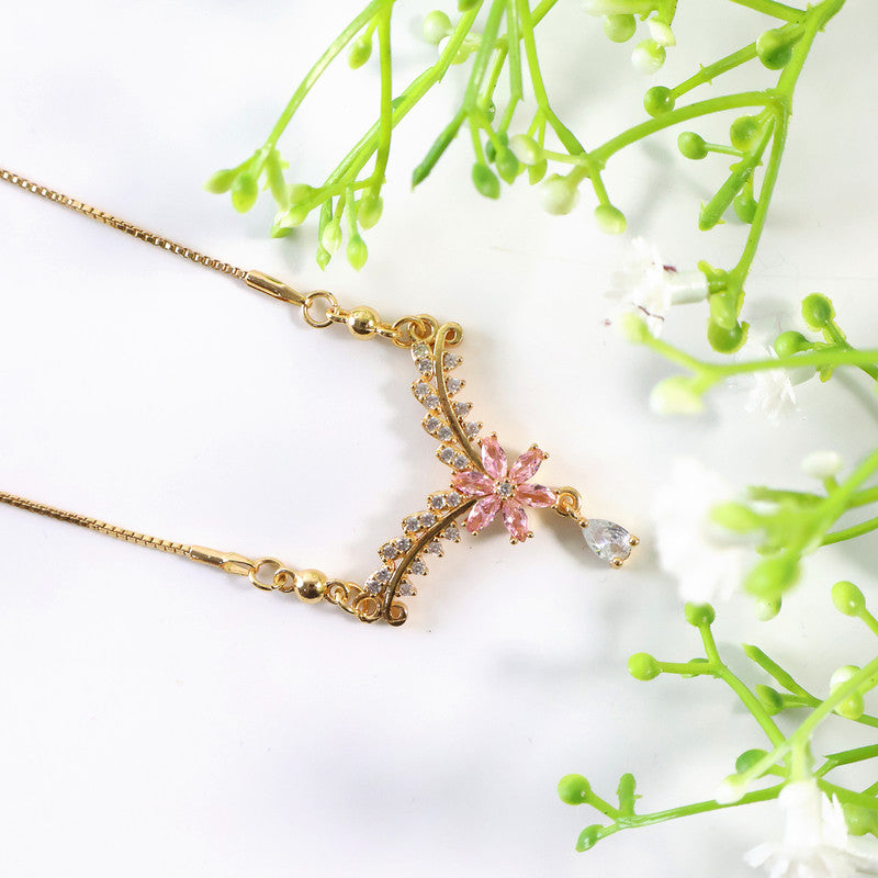 Elegant Gold-Plated Multicolor Stone Floral Pendant Necklace for Women