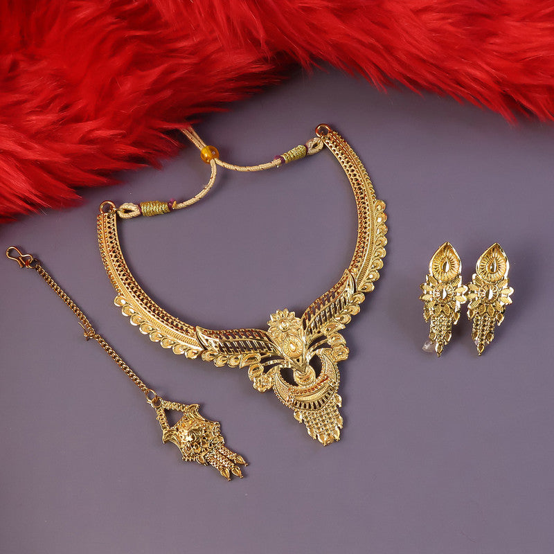 Royal Leaf Crest Choker Necklace Set – Stunning Traditional Jewellery for Weddings & Festivals