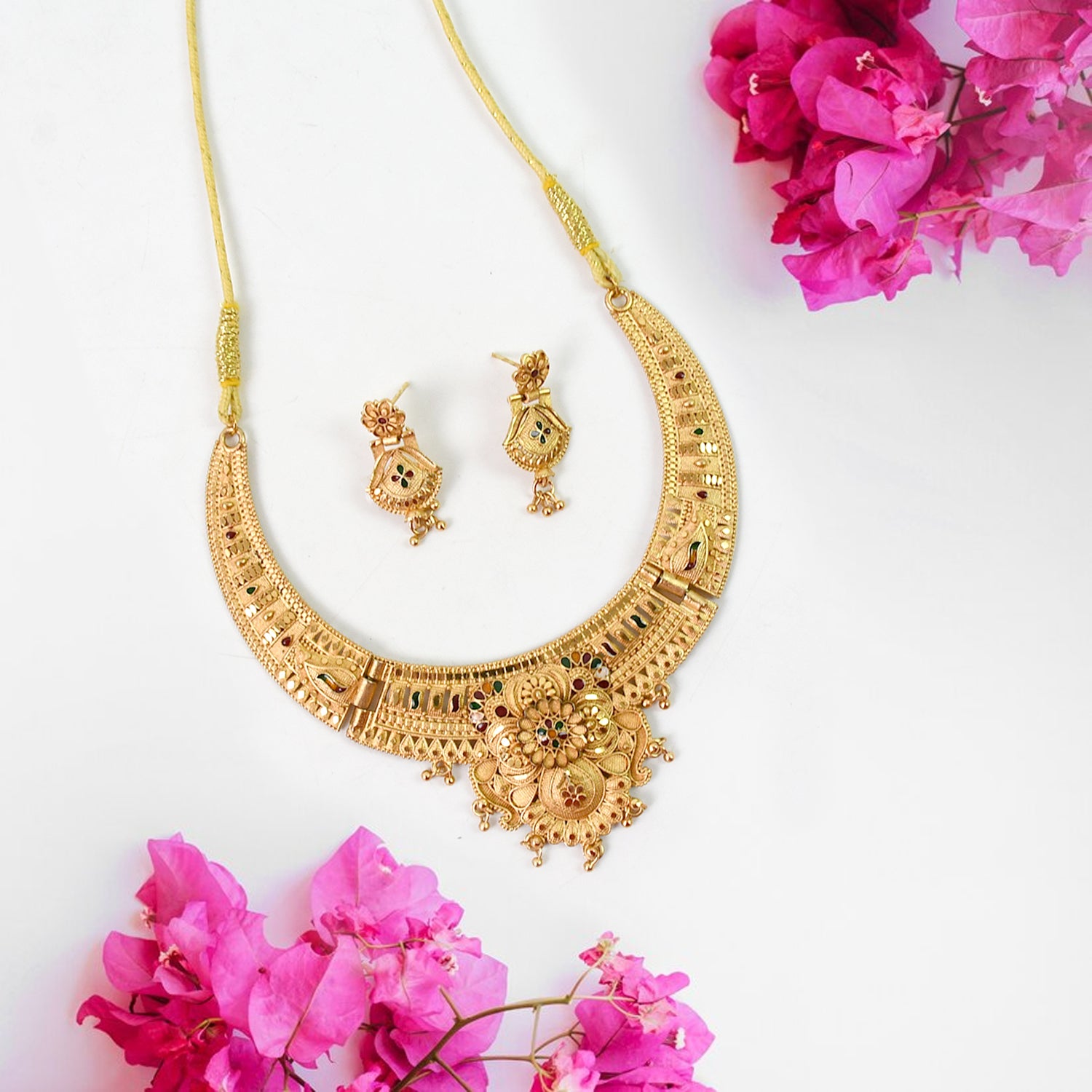 Glamorous Gold Plated Necklace Set - Shine Brigh