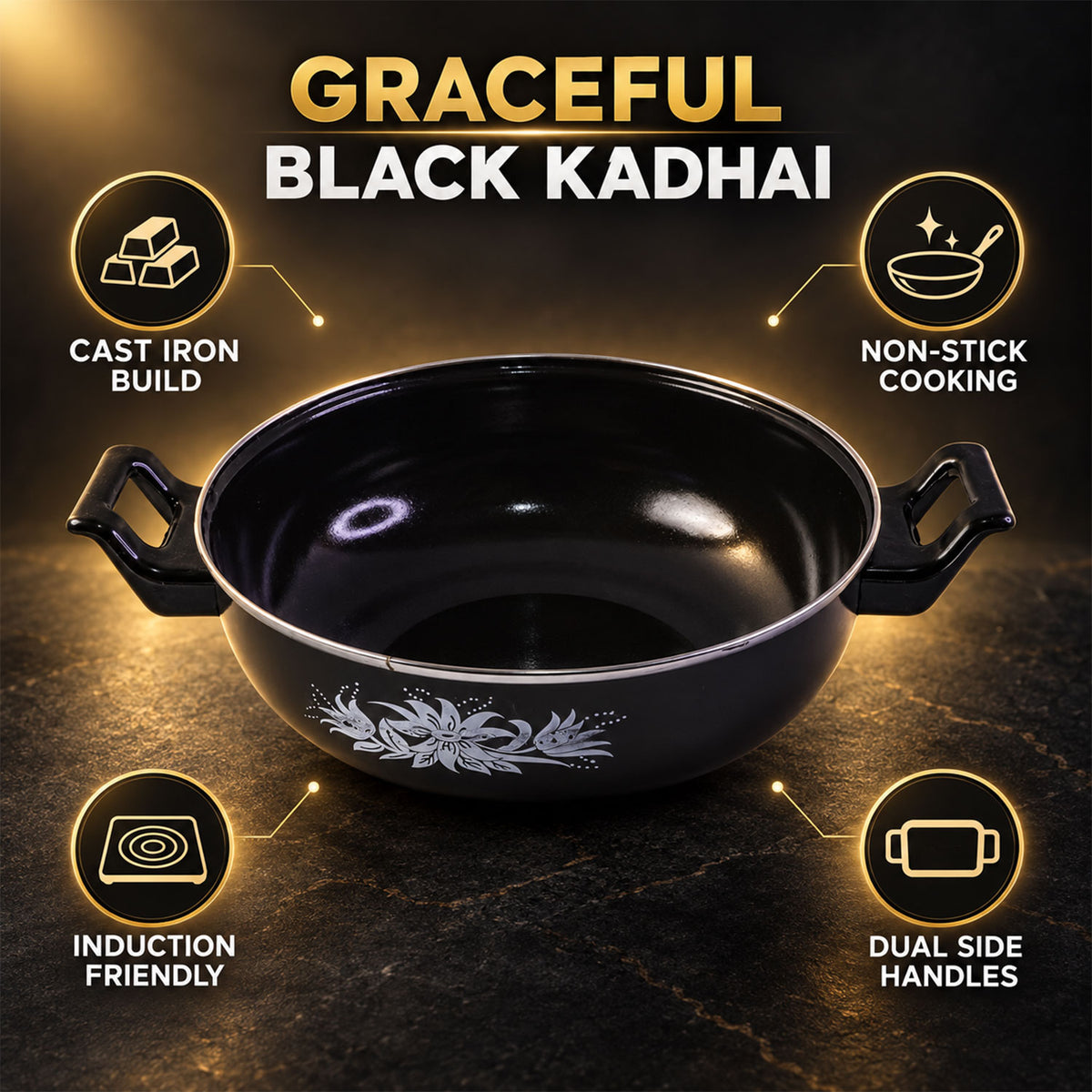 Cast Iron Kadai – Traditional 14 Inch Durable Pan | Indo Glow