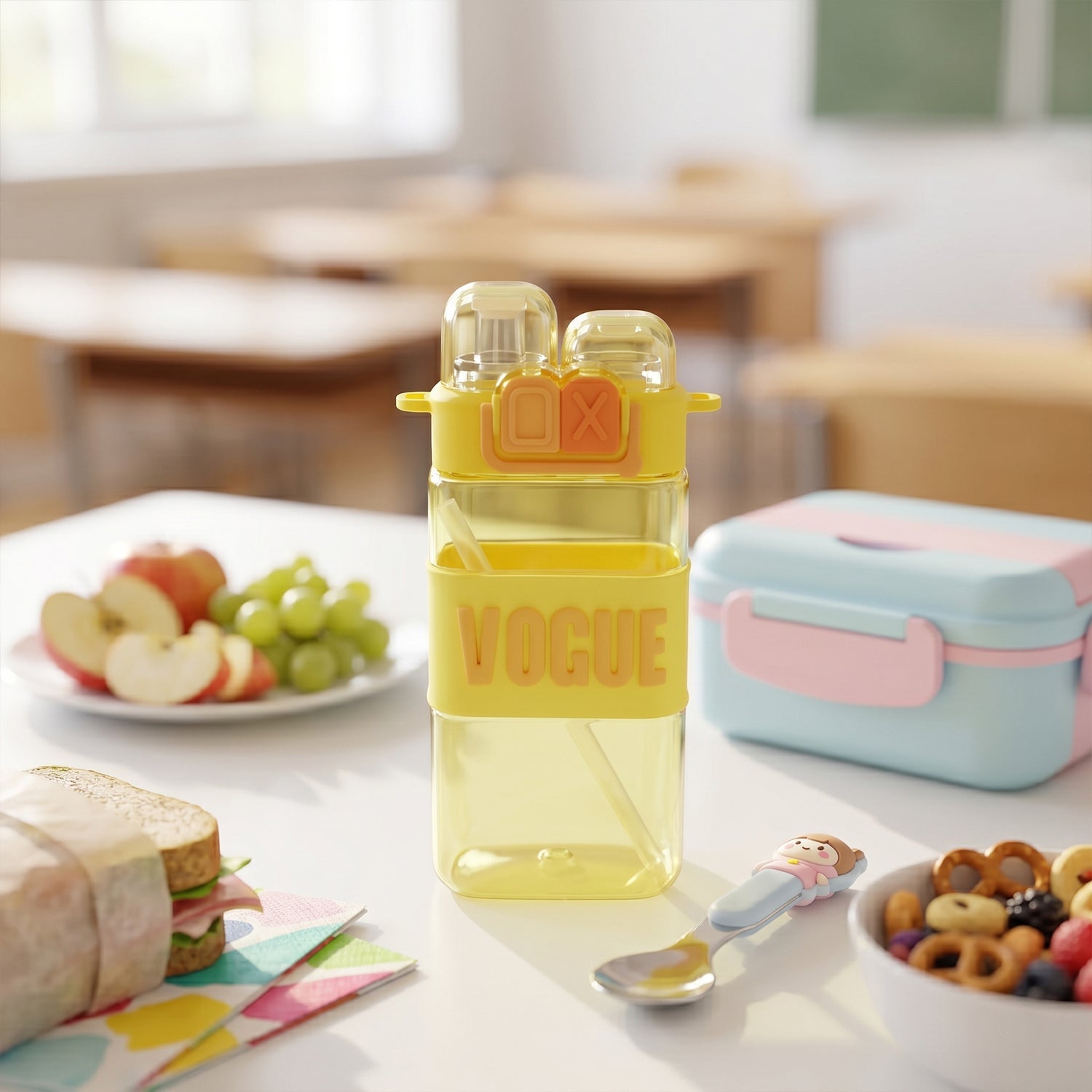 Girls Dual Compartment Plastic Water Bottle Leakproof Carry Strap (1 Pc)