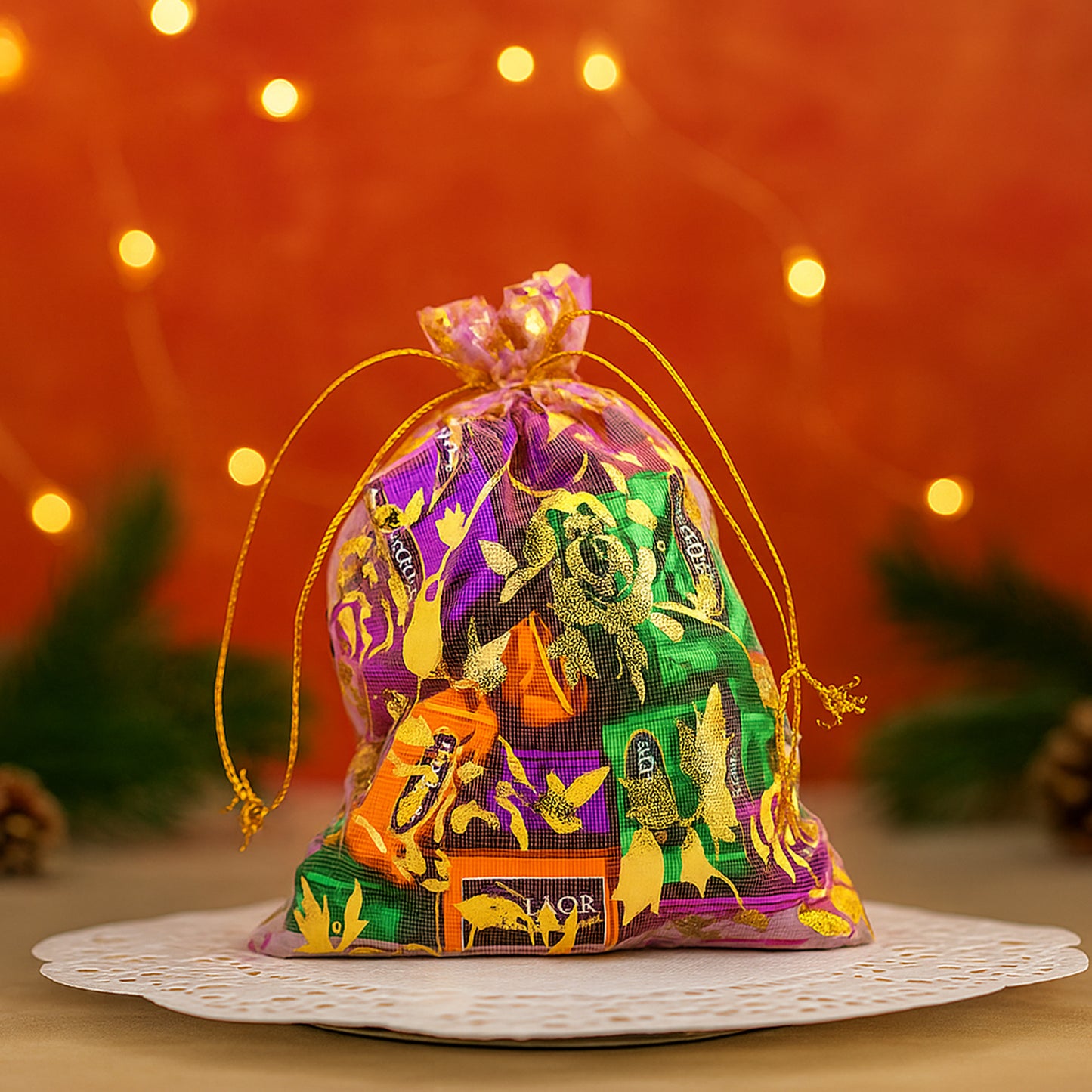 Decorative Gift Potli with 10 Premium Chocolates / Reusable Potli – Festive & Return Gift Hamper