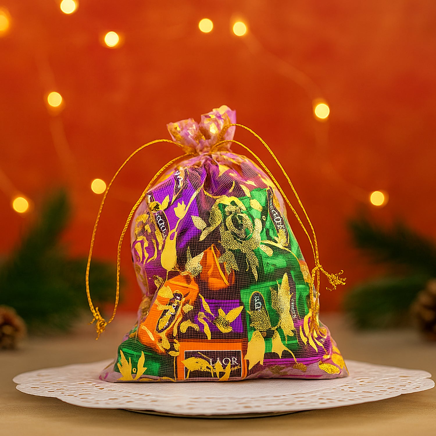 Decorative Gift Potli with 10 Premium Chocolates / Reusable Potli – Festive & Return Gift Hamper