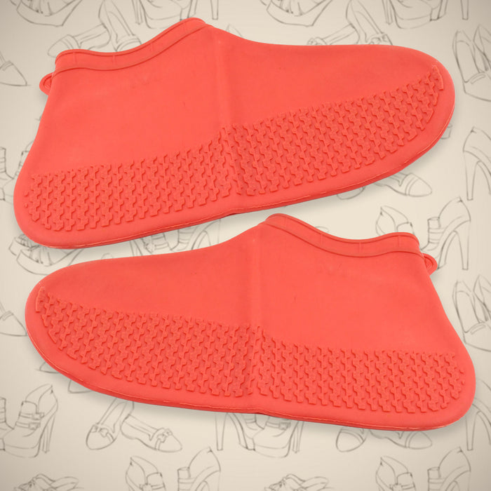 Non-Slip Silicone Rain Reusable Anti skid Waterproof Fordable Boot Shoe Cover (Medium Size / 1 Pair / Red)