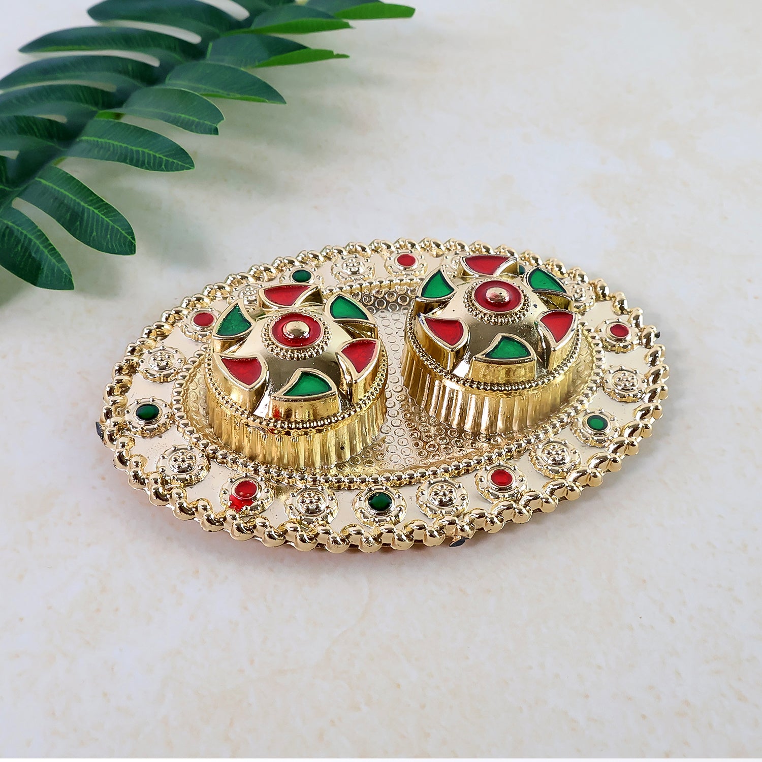 Meenakari Roli–Chawal Pooja Thali -  (1 Pc / Mix design)