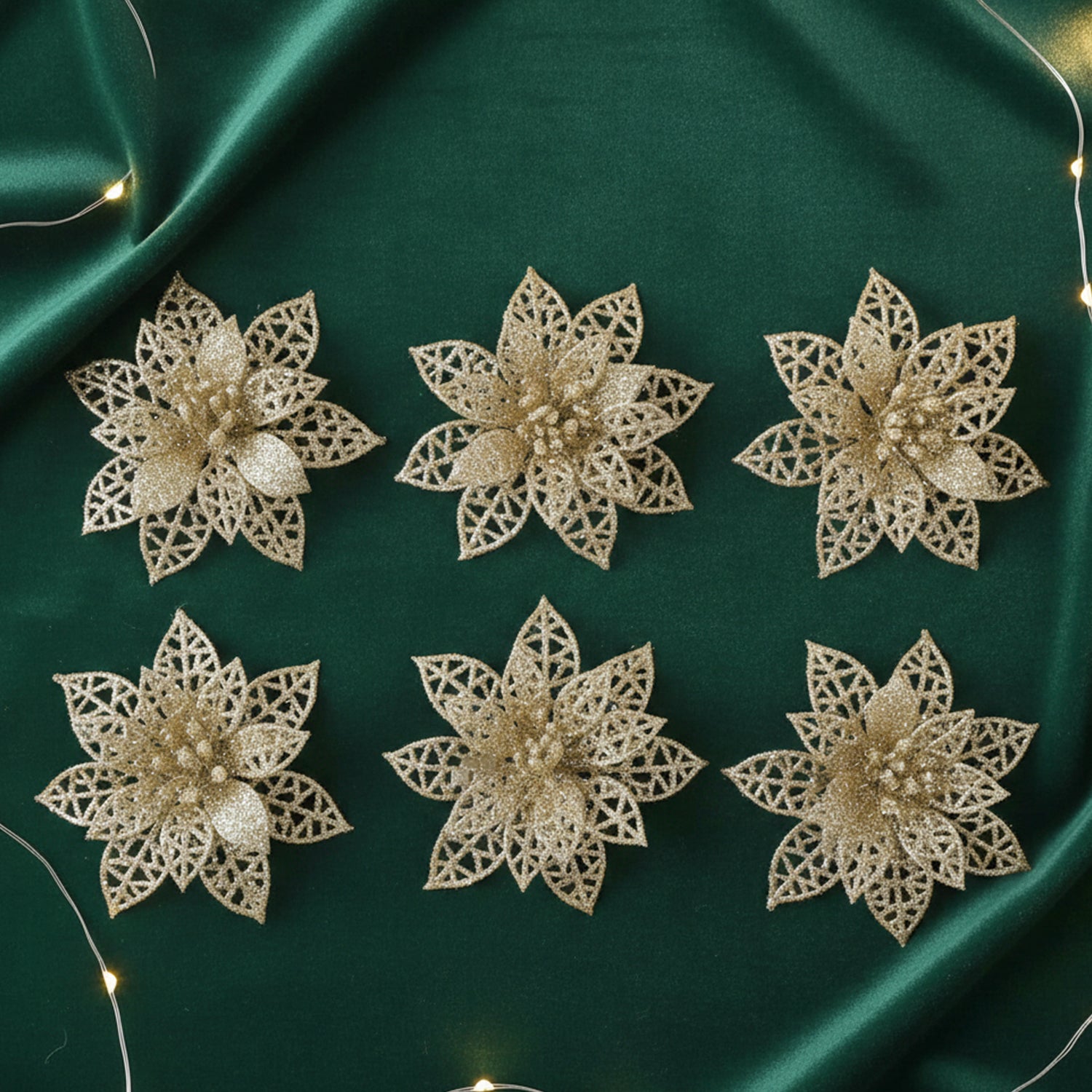 Glitter Flower Hair Clip Set (6 Pc Mix Color Set)