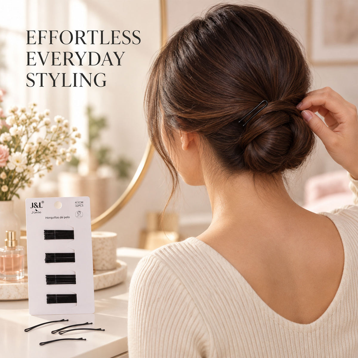 Metal Bobby Hair Pins with Rounded Tips for Buns and Daily Hairdos (32 Pc Set)
