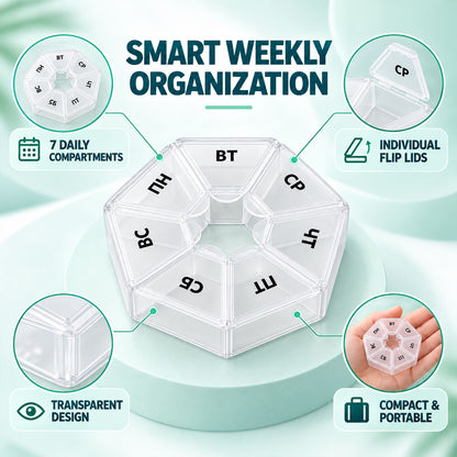 Medicine Pill Box with Clear Flip Lids for Weekly Travel Storage (7 Compartment)