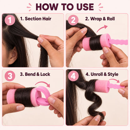 Heatless Foam Hair Rollers, Soft Bendable Hair Curlers Accessory (3 Pc Set)