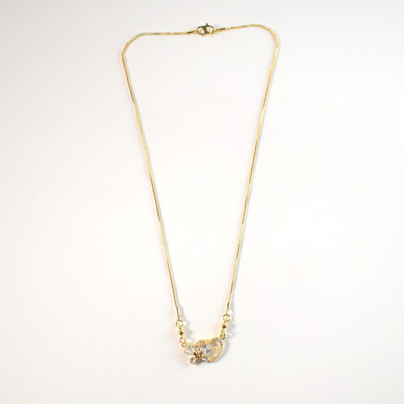 Gold-Plated Crystal Butterfly Heart Pendant Necklace for Women