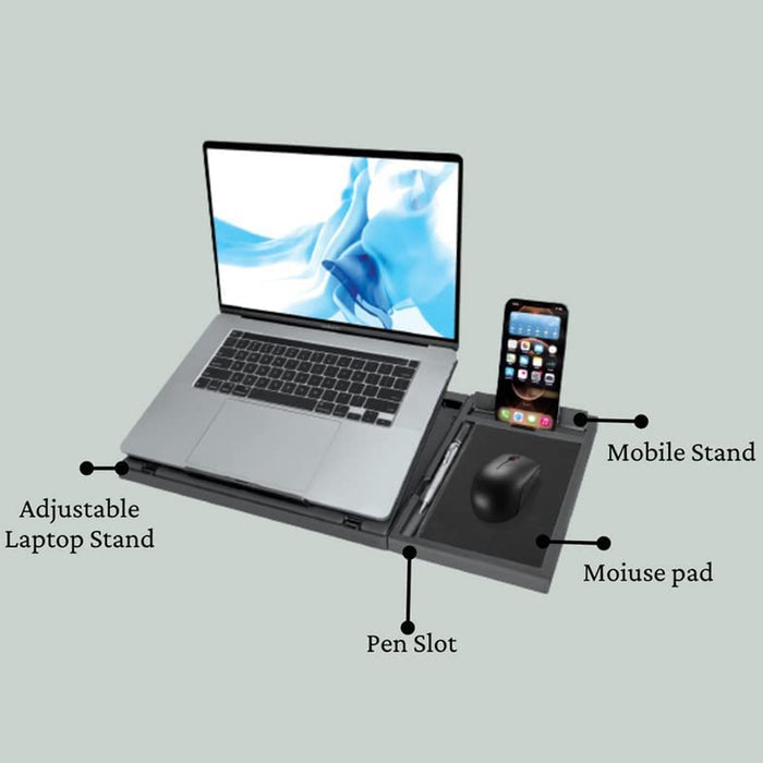 1229 लैपटॉप स्टैंड उपयुक्त पोर्टेबल फोल्डेबल, मैकबुक नोटबुक टैबलेट ट्रे डेस्क टेबल बुक के साथ संगत, मुफ्त फोन स्टैंड के साथ