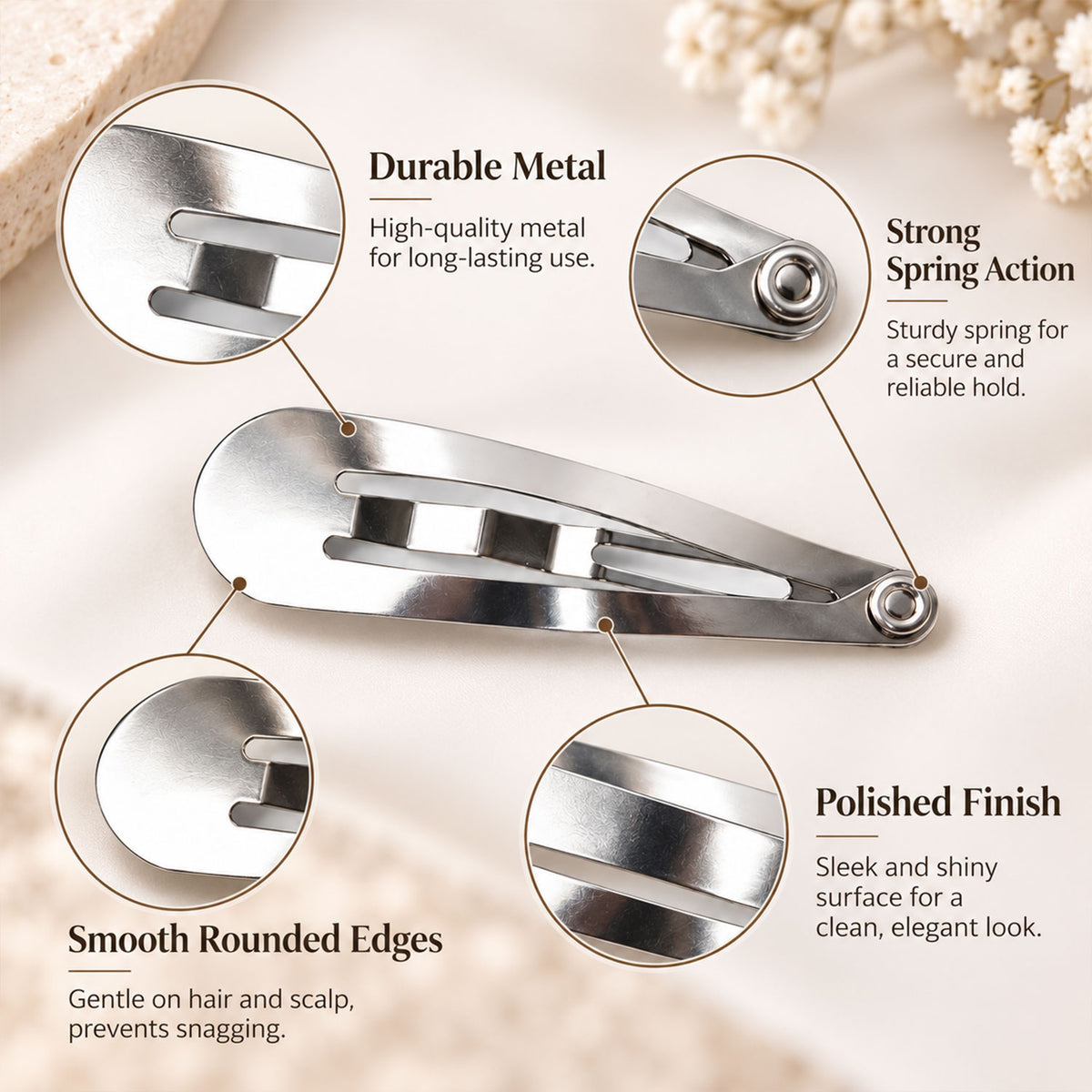 Metal Snap Hair Clips Set 4 Cm for Women and Girls (8 Pc)