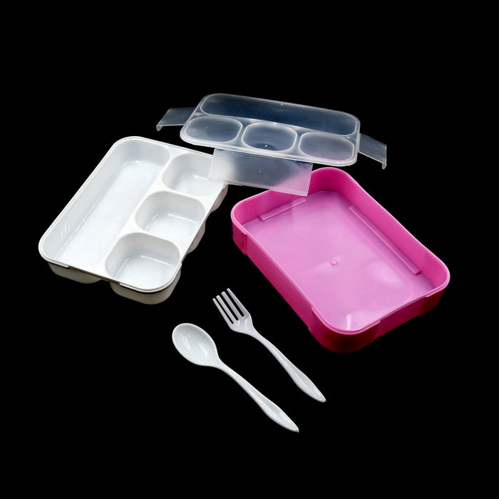 Lunch Box 4 Compartment With Leak Proof Lunch Box & 2 spoon, For School & Office Use