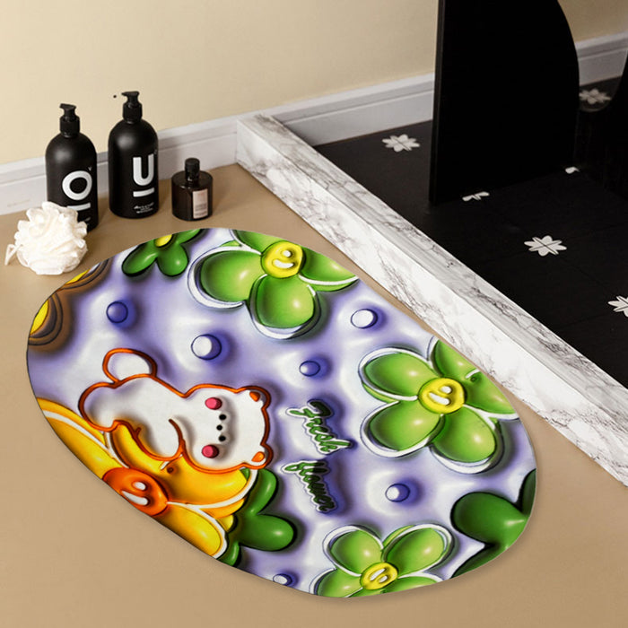 3D Visual Anti-Slip Absorbent Mat New Soft Super Absorbent Floor Mats, Cute Flowers Shower Drying Bathroom Mat