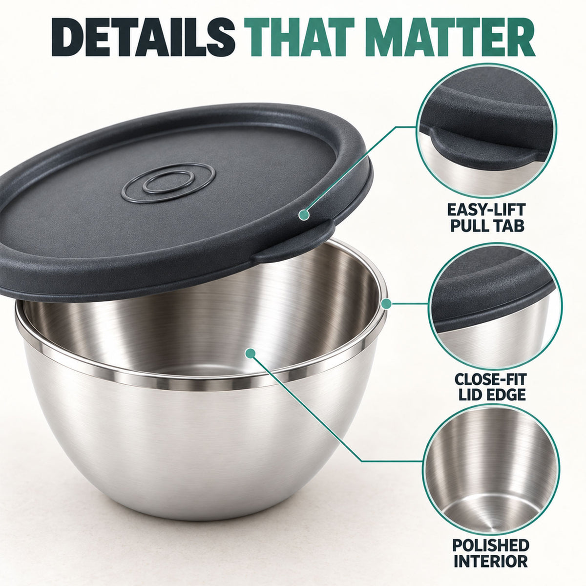 Apex Stainless Steel Food Container 400 ML with Lid, Round Storage Bowl (1 Pc)