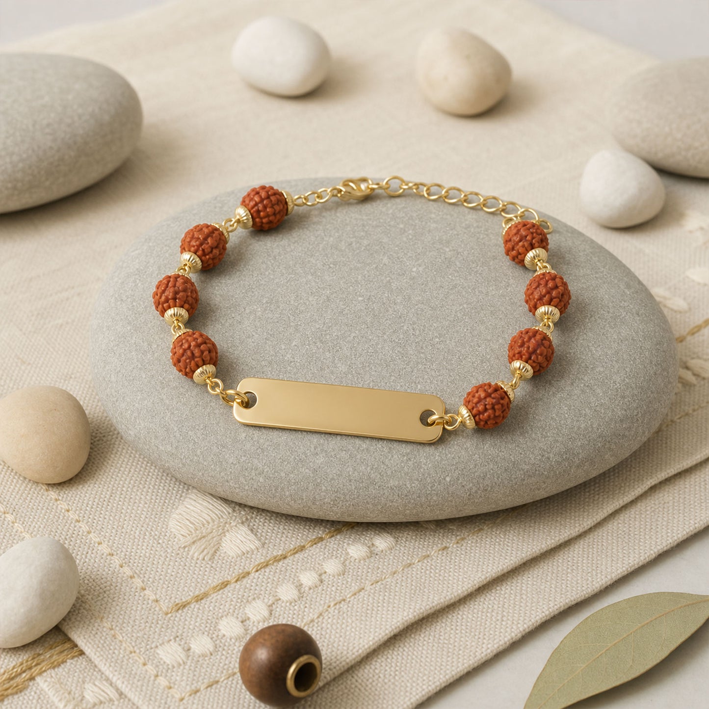 Customized Rudraksha Bracelet Golden Plate Engraved Name (1 Pc)