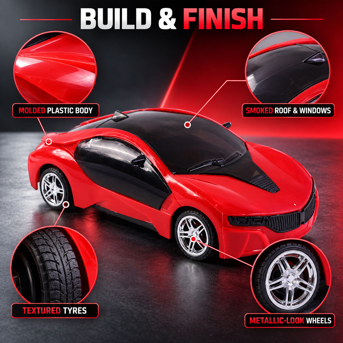 Rechargeable RC Sports Car Toy with 3D Sparkling LED Lights for Kids (1 Pc)