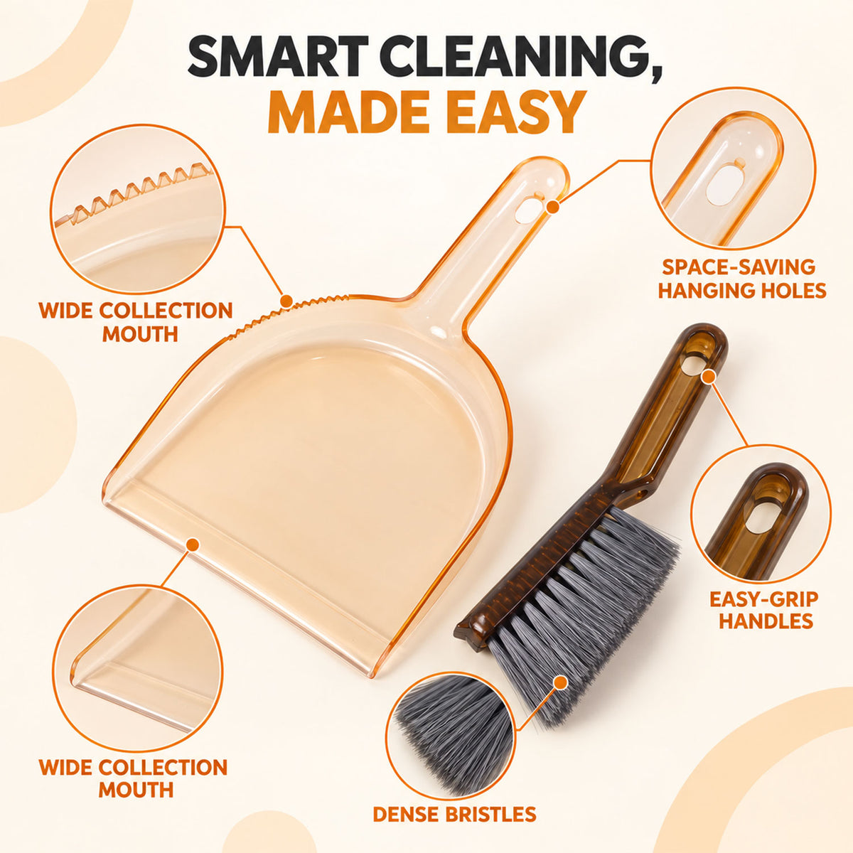 Plastic Dustpan and Hand Brush for Kitchen and Everyday Surface Cleaning (2 Pc Set)