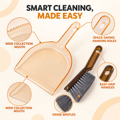 Plastic Dustpan and Hand Brush for Kitchen and Everyday Surface Cleaning (2 Pc Set)