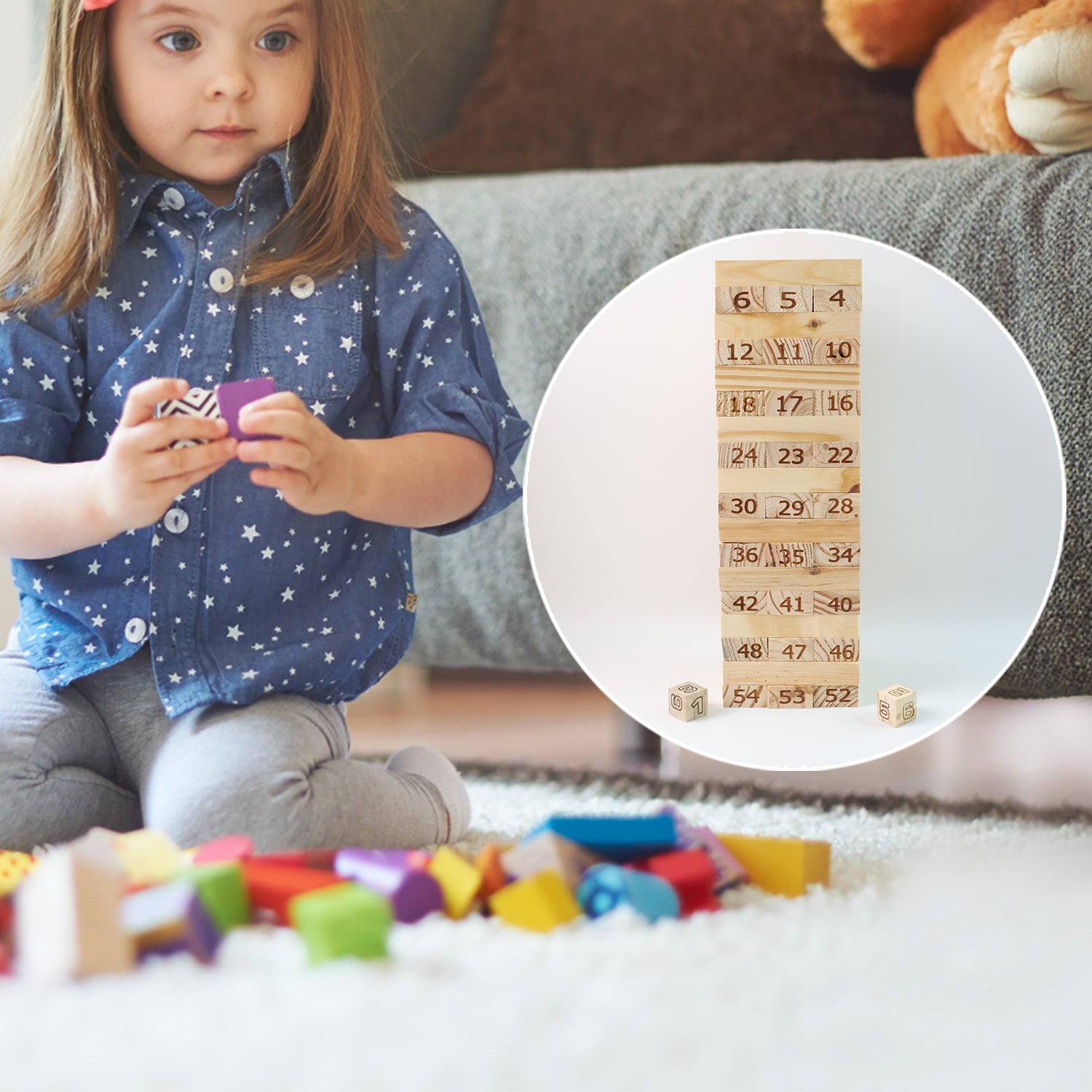 Numbered Wooden Tumbling Tower Game Set