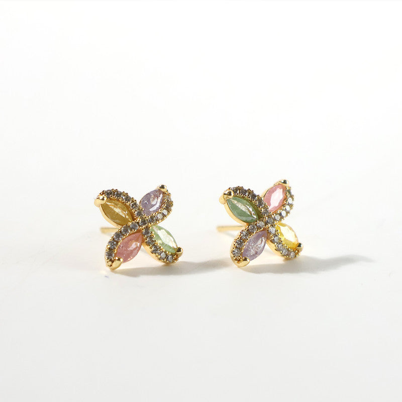 Multicolor Crystal Butterfly Stud Earrings with Gold Finish for Women