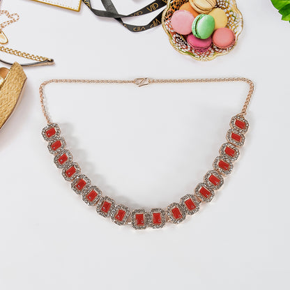 Red American Diamond Studded Jewellery Necklace Set