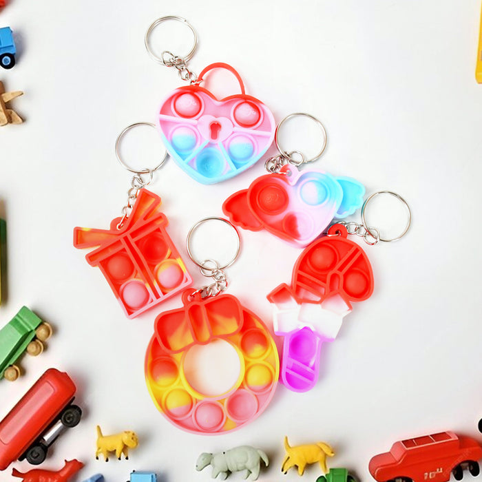 Compact Silicone Pop it Keychain Toy - Birthday Return Gift of Kids - Portable Bubble Popping Fun Stress Relief Fidget Toy (mix design | 1 Pc)