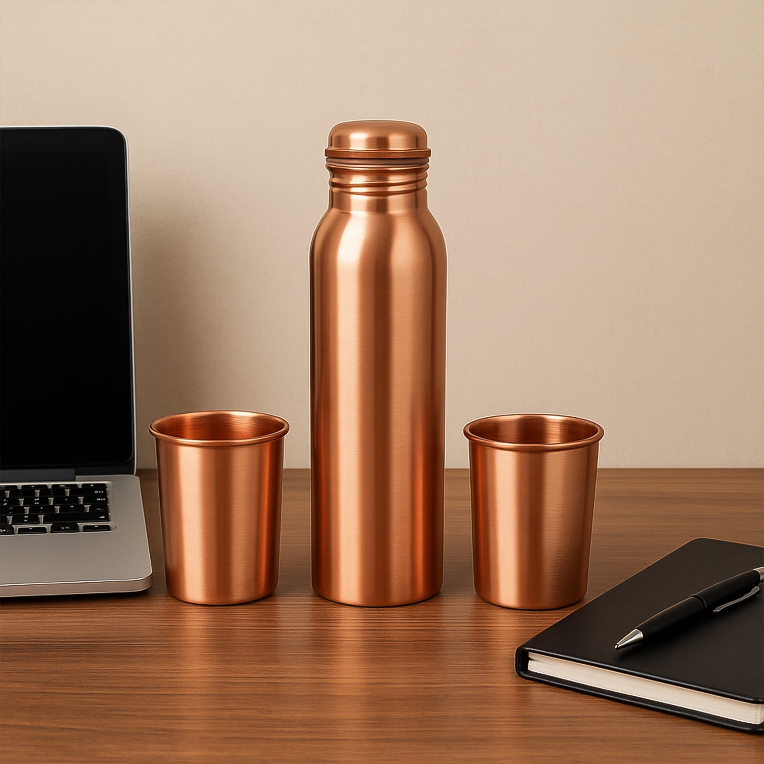 Copper Water Bottle 2 Glasses with Gift Box (3 Pcs Set)