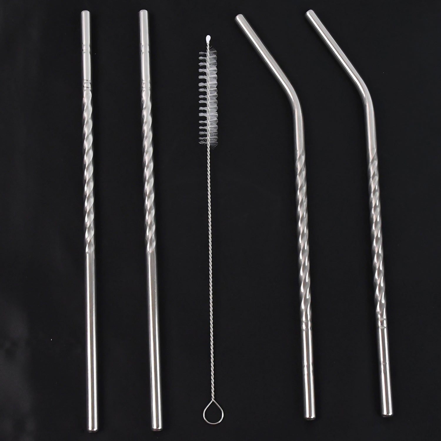 Reusable Stainless Steel Straws Set of 5 (2 Straight straws, 2 Bent straws, 1 Brush)