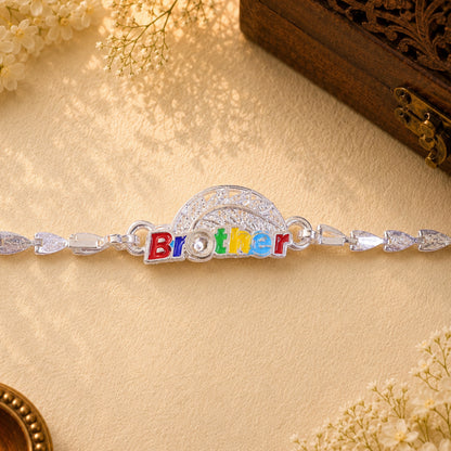 Brother Enamel Filigree Leaf Motif Silver Chain Designer Rakhi
