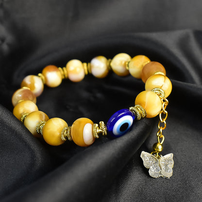 Evil Eye  Lucky Charm Yellow Crystal Stretch Bracelet