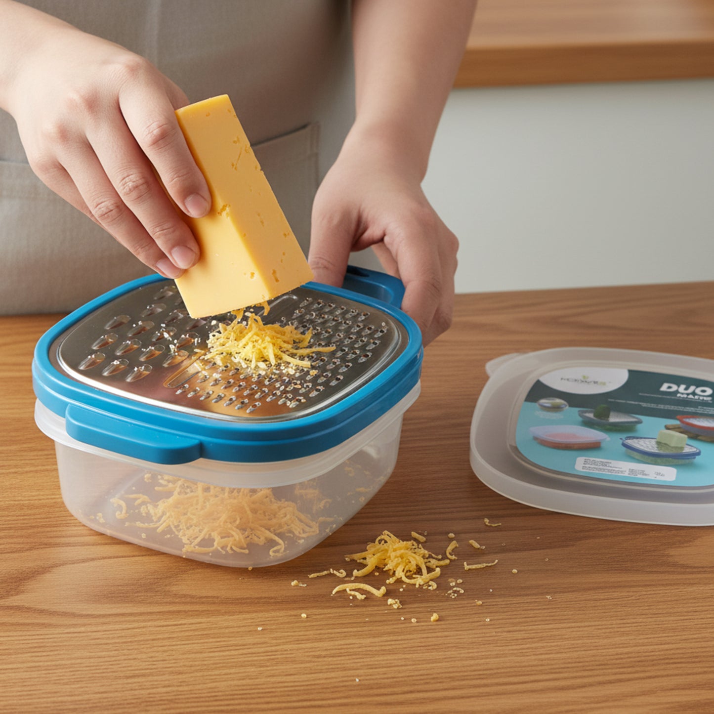 vegetable grater with storage container and lid