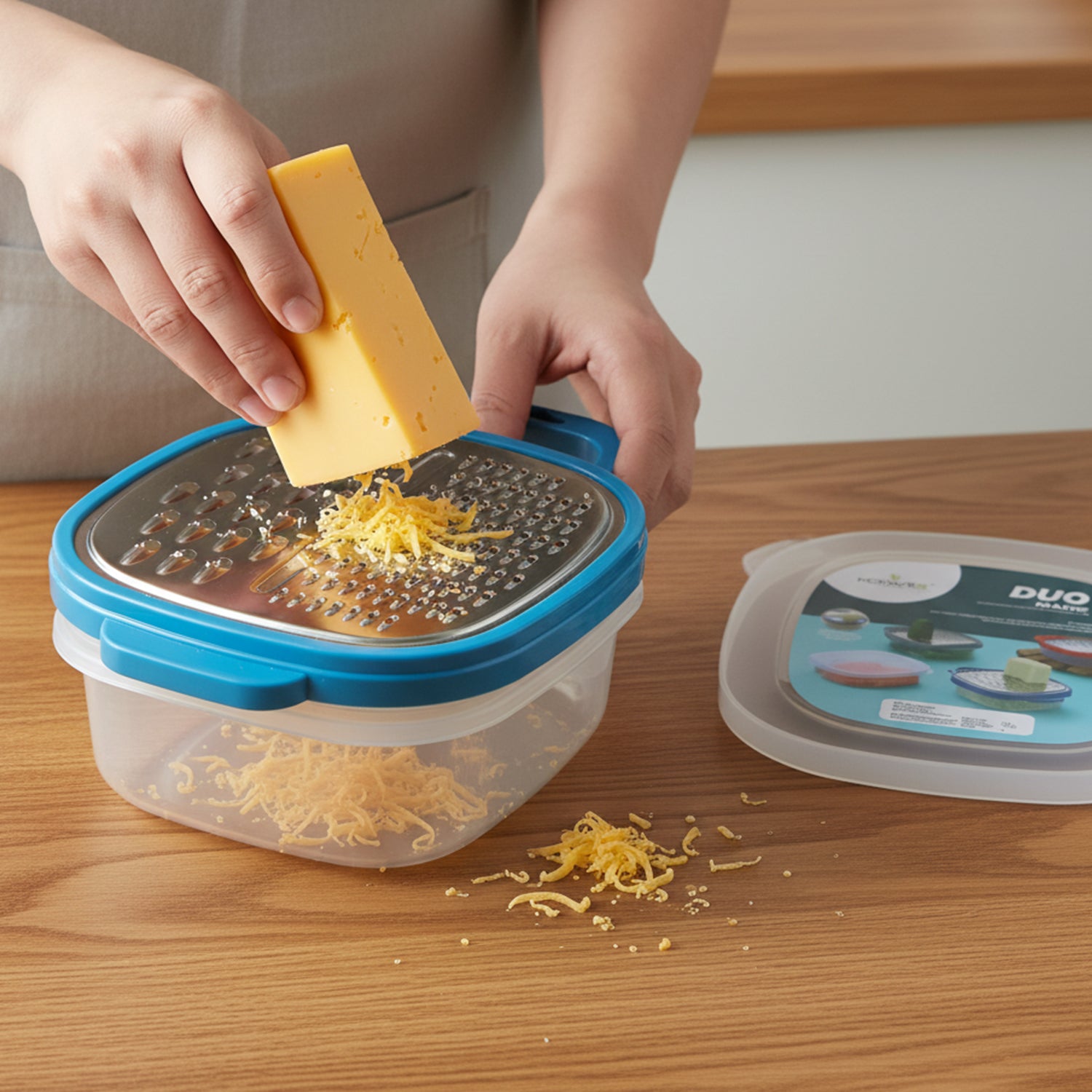 vegetable grater with storage container and lid