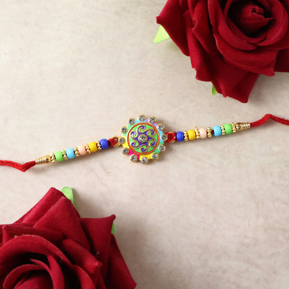 Premium Designer Rakhi with Multicolor Beads & Stone Centerpiece