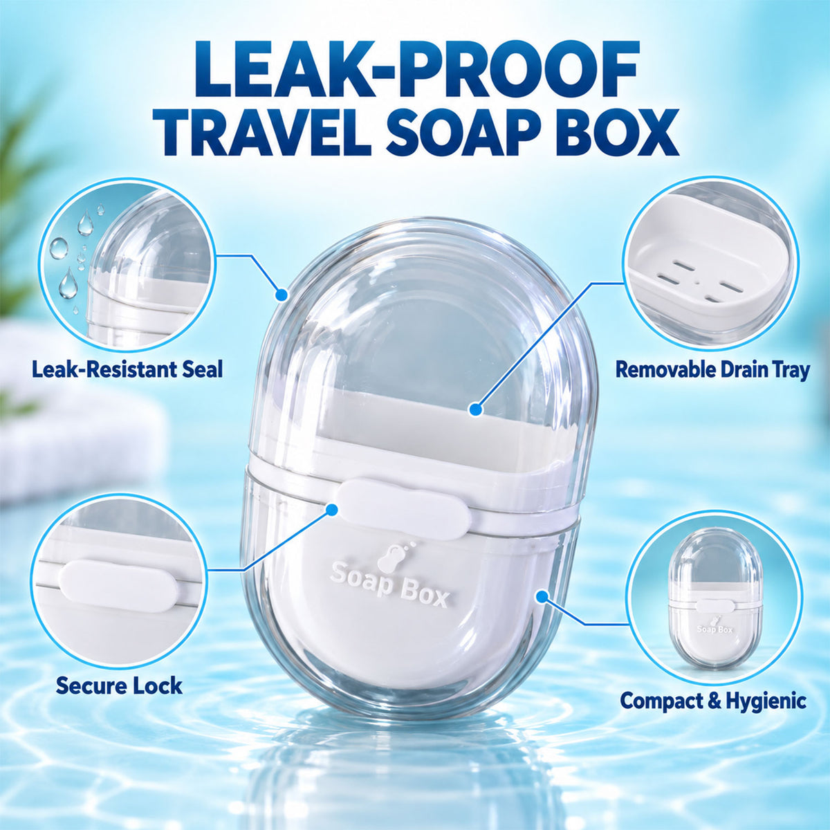 Plastic Travel Soap Case with Slide Lock and Removable Tray for Toiletries (1 Pc)