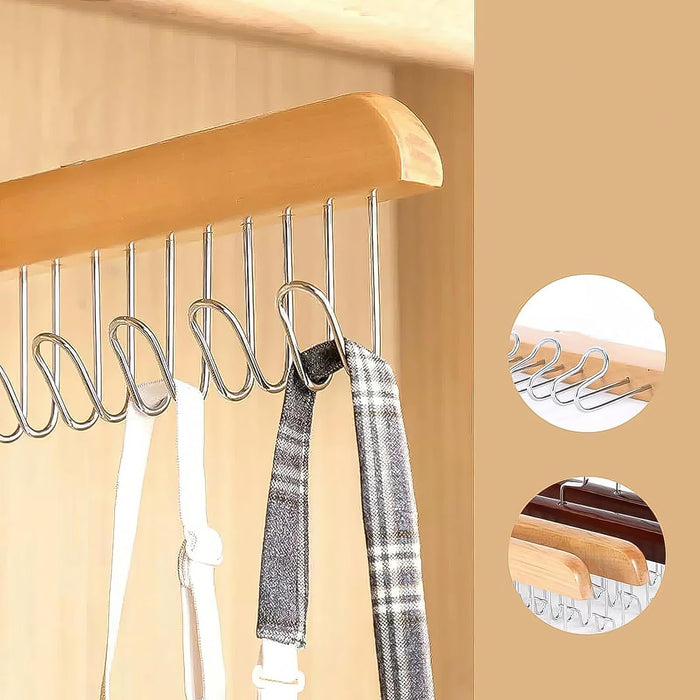 Space Saving 8 Hooks Wooden Hangers (Hanging hook not included / 1 Pc)