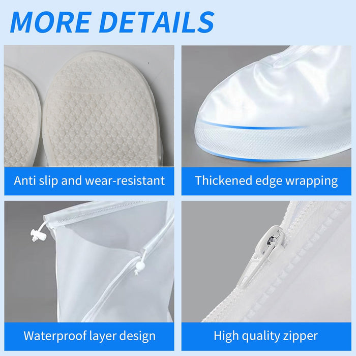17973 Plastic Shoes Cover Reusable Anti-Slip Boots Zippered Overshoes Covers Transparent Waterproof Snow Rain Boots for Kids / Adult Shoes, for Rainy Season (1 Pair / White)