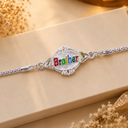 Brother Name Multicolor Enamel Silver Chain Designer Rakhi