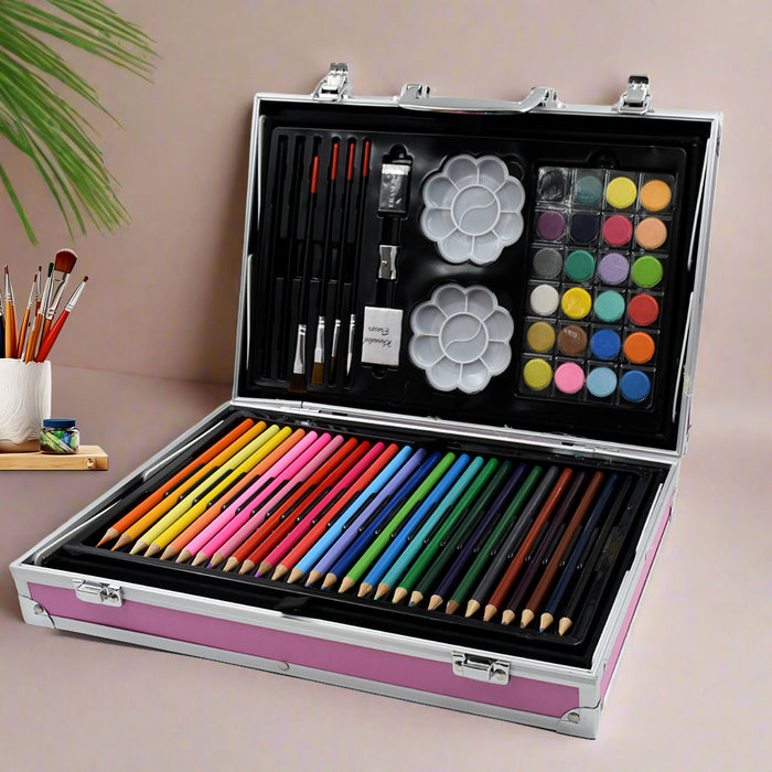 17980 Professional Art Set-Drawing Painting Sketching Coloring Kids Set All in 1 Art Case Perfect for Kids with Unicorn Design Case, Shading Crayons Oil Pastels Color Set Watercolor Cakes Paint Brush Sharpener Eraser (145 Pcs Set)