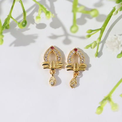 Designer Gold Earrings with Elegant Teardrop Cut & Crystal Work