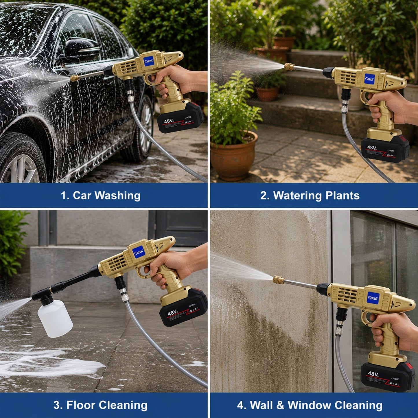 Cordless High Pressure Car Washer Gun Kit with 2 Batteries 48V (1 Set)