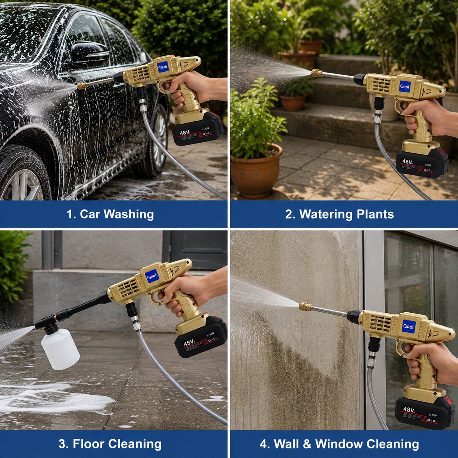 Cordless High Pressure Car Washer Gun Kit with 2 Batteries 48V (1 Set)