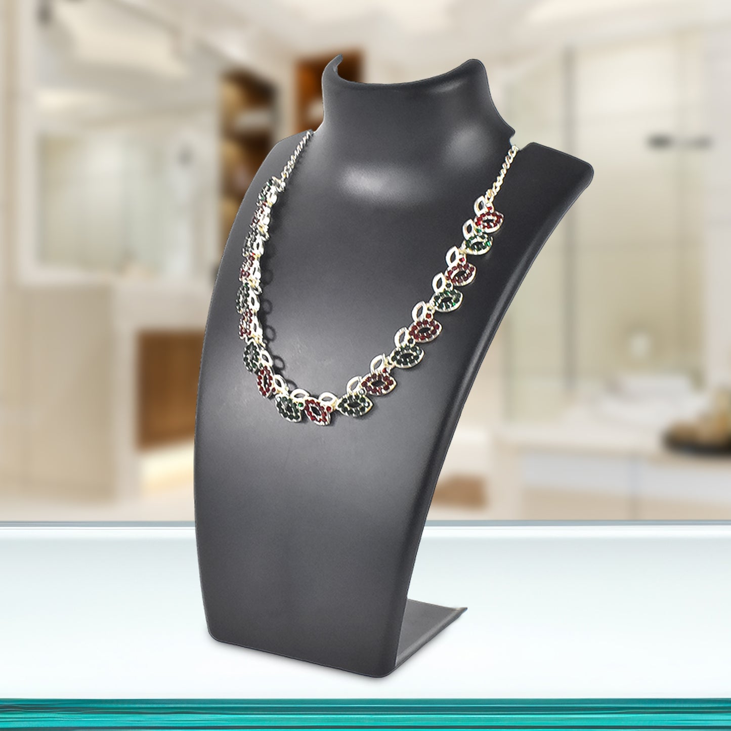 American Diamond Studded Floral Shaped Necklace With Earrings