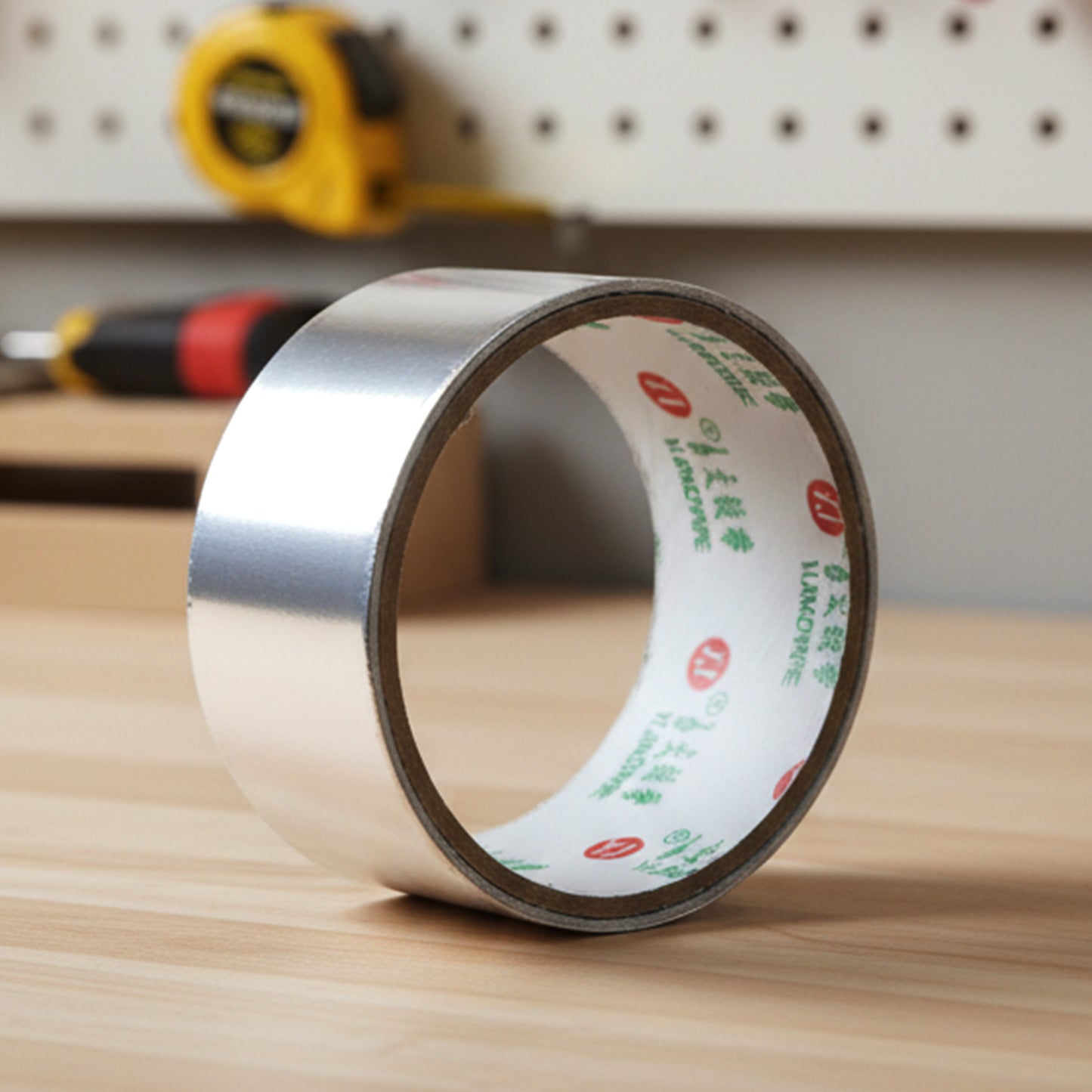 Close-up of aluminium foil tape texture