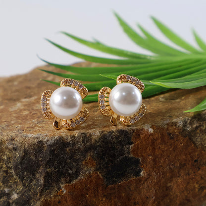 Elegant Pearl and CZ Stone Designer Stud Earrings for Women