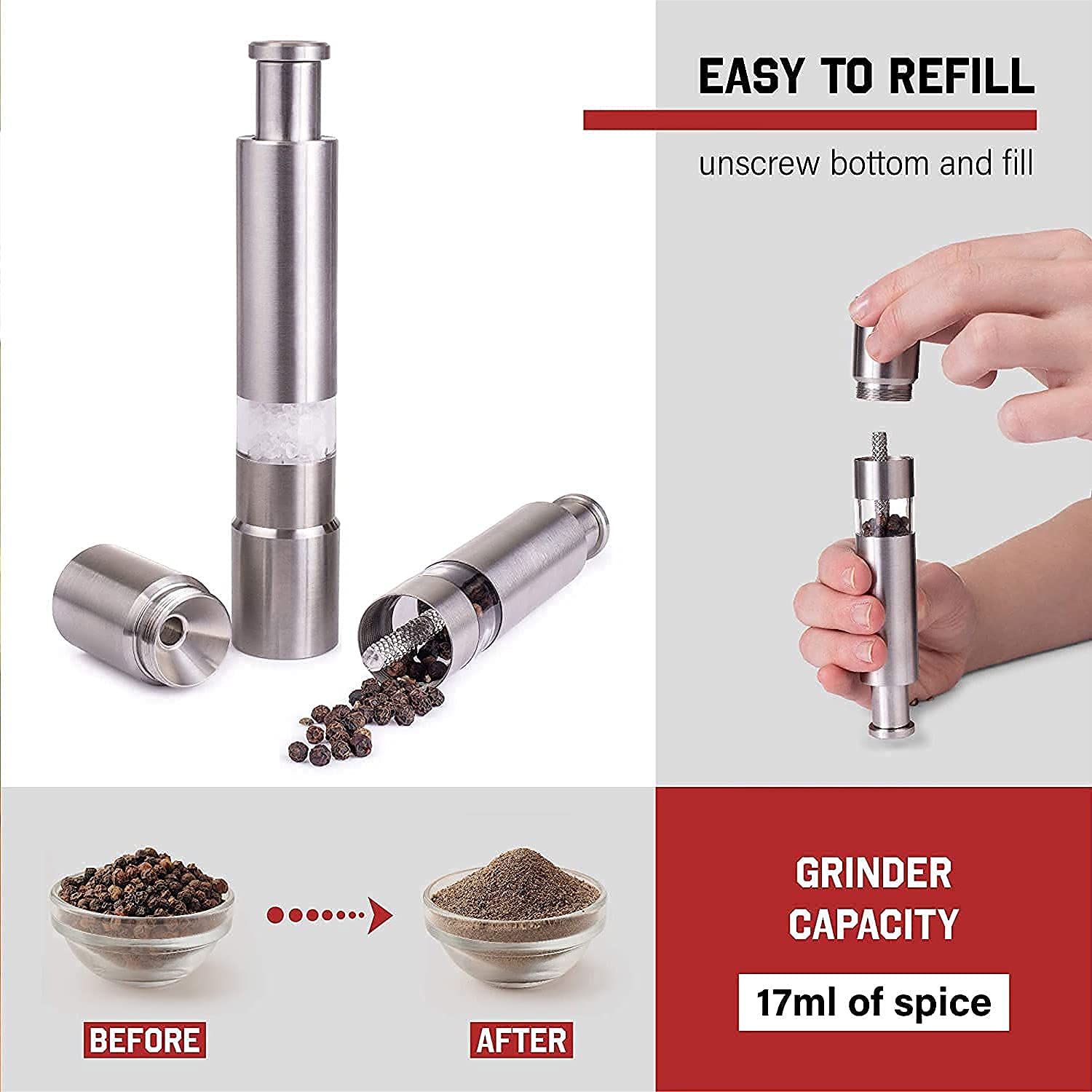 Stainless Steel Thumb Presser Salt and Pepper Grinder (1 Pc)