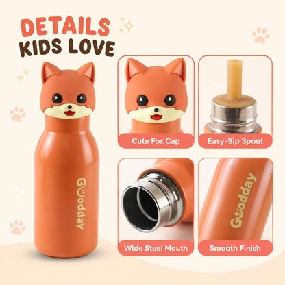 Kids Stainless Steel Vacuum Water Bottle with Straw (1 Pc 450ML, Mix Design)