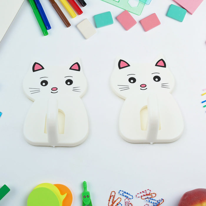 Cute Cat Wall Mounted Hook, Heavy&nbsp;Duty Hook, Sticky Hook Household, For Home, All Type Wall Use Hook, Suitable for Bathroom, Kitchen, Office (2 Pc Set)