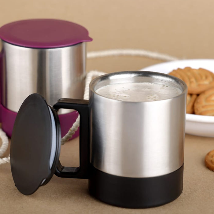5565 Stainless Steel Coffee/Tea Cup, Stainless Steel Lid Cover Hot Coffee/Tea Mug Hot Insulated Double Wall Stainless Steel, Coffee and Milk Cup with Lid & Handle Easy To Carry - Coffee Cup (1 Pc)